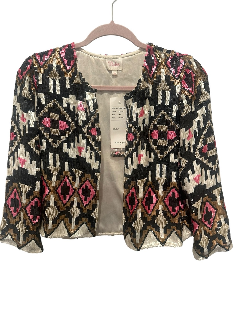 Parker Pink, Black, Gold Sequin Geometric Jacket